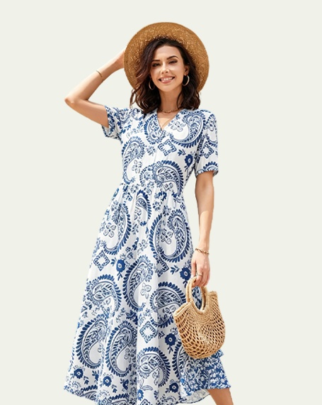 V-Neck Printed Wrap Dress