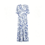 Women's Paisley Print V-Neck Midi Dress, Casual Short Sleeve Flowy Long Dress