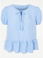 Blue Gingham Print Peplum Top - Image 2