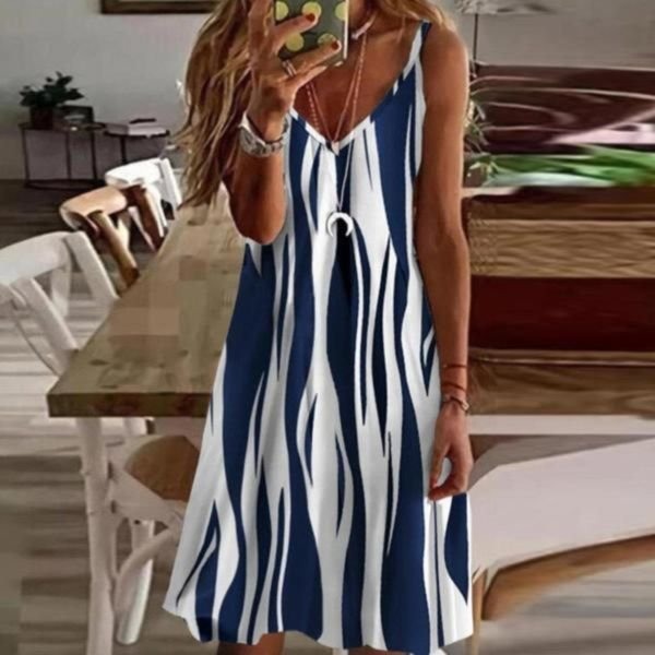 imgi_2_3cb861a43f708be1d30e0d52338cf90e-1.jpg Blue and White Striped V-Neck Cami Dress - Image 1