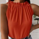 Rust Orange Ruffled Halter Sleeveless Top